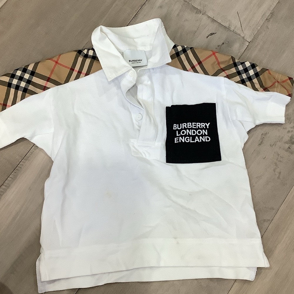 Burberry Kids Polo with Checkered Sleeves and Black Pocket